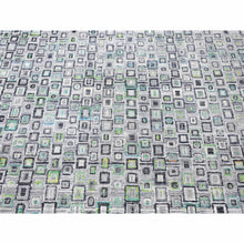 Load image into Gallery viewer, 9&#39;x12&#39;3&quot; Light Gray, Sari Silk With Textured Wool, Psefas Square Design Hand Knotted, Oriental Rug FWR482730