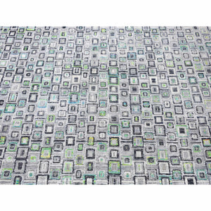 9'x12'3" Light Gray, Sari Silk With Textured Wool, Psefas Square Design Hand Knotted, Oriental Rug FWR482730