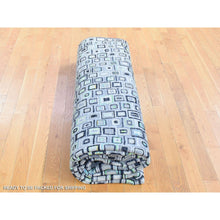 Load image into Gallery viewer, 9&#39;x12&#39;3&quot; Light Gray, Sari Silk With Textured Wool, Psefas Square Design Hand Knotted, Oriental Rug FWR482730