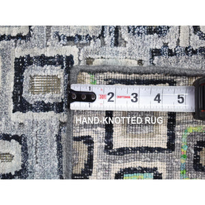 9'x12'3" Light Gray, Sari Silk With Textured Wool, Psefas Square Design Hand Knotted, Oriental Rug FWR482730