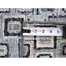 Load image into Gallery viewer, 9&#39;x12&#39;3&quot; Light Gray, Sari Silk With Textured Wool, Psefas Square Design Hand Knotted, Oriental Rug FWR482730