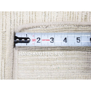 2'1"x2'1" Ivory, Hand Knotted Modern Design, Silk with Textured Wool, Sample Fragment, Mat Square Oriental Rug FWR482778