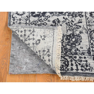 2'1"x3'2" Ivory, Erased Tabriz Design, Sample, Hand Knotted, Wool and Silk, Mat, Oriental Rug FWR482910