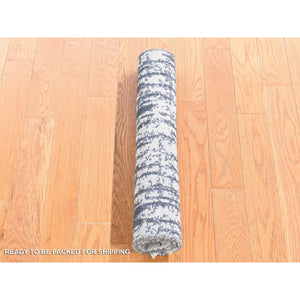 2'x2'4" Ivory And Charcoal Black, 100% Wool, Cardiac Design, Modern, Hand Knotted, Squarish, Mat Oriental Rug FWR482940