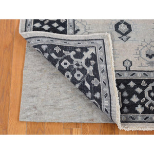 6'x9' Cream Color, Small Intricate Repetitive Design, Cropped Thin, Pure Wool Hand Knotted Oriental Rug FWR483024