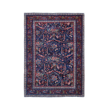 Load image into Gallery viewer, 4&#39;7&quot;x6&#39;9&quot; Navy Blue, Antique Persian Tabriz Full Pile ,Clean and Soft to the Touch, Rare Mustaffi Design, Pure Wool, Hand Knotted Oriental Rug FWR483030