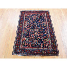 Load image into Gallery viewer, 4&#39;7&quot;x6&#39;9&quot; Navy Blue, Antique Persian Tabriz Full Pile ,Clean and Soft to the Touch, Rare Mustaffi Design, Pure Wool, Hand Knotted Oriental Rug FWR483030