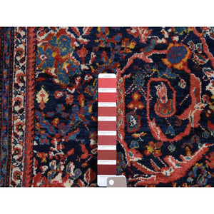 4'7"x6'9" Navy Blue, Antique Persian Tabriz Full Pile ,Clean and Soft to the Touch, Rare Mustaffi Design, Pure Wool, Hand Knotted Oriental Rug FWR483030