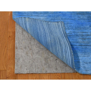 10'x14'1" Azure Blue, Textured Wool Hand Knotted, Overdyed Contemporary Stipes Design, Oriental Rug FWR483108