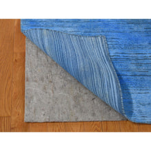Load image into Gallery viewer, 10&#39;x14&#39;1&quot; Azure Blue, Textured Wool Hand Knotted, Overdyed Contemporary Stipes Design, Oriental Rug FWR483108