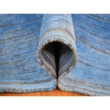 Load image into Gallery viewer, 10&#39;x14&#39;1&quot; Azure Blue, Textured Wool Hand Knotted, Overdyed Contemporary Stipes Design, Oriental Rug FWR483108