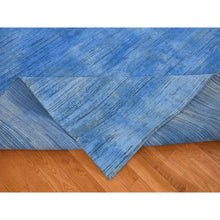 Load image into Gallery viewer, 10&#39;x14&#39;1&quot; Azure Blue, Textured Wool Hand Knotted, Overdyed Contemporary Stipes Design, Oriental Rug FWR483108