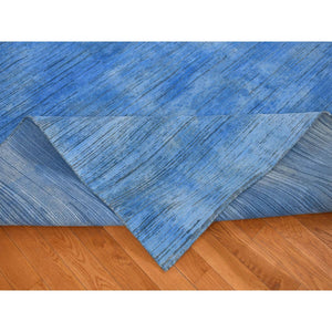 10'x14'1" Azure Blue, Textured Wool Hand Knotted, Overdyed Contemporary Stipes Design, Oriental Rug FWR483108