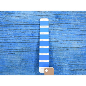 10'x14'1" Azure Blue, Textured Wool Hand Knotted, Overdyed Contemporary Stipes Design, Oriental Rug FWR483108