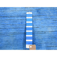 Load image into Gallery viewer, 10&#39;x14&#39;1&quot; Azure Blue, Textured Wool Hand Knotted, Overdyed Contemporary Stipes Design, Oriental Rug FWR483108
