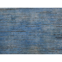 Load image into Gallery viewer, 10&#39;x14&#39;1&quot; Azure Blue, Textured Wool Hand Knotted, Overdyed Contemporary Stipes Design, Oriental Rug FWR483108