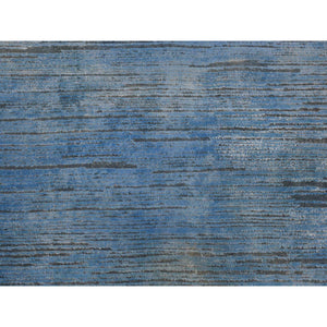 10'x14'1" Azure Blue, Textured Wool Hand Knotted, Overdyed Contemporary Stipes Design, Oriental Rug FWR483108