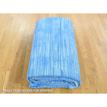 Load image into Gallery viewer, 10&#39;x14&#39;1&quot; Azure Blue, Textured Wool Hand Knotted, Overdyed Contemporary Stipes Design, Oriental Rug FWR483108