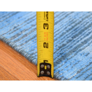 10'x14'1" Azure Blue, Textured Wool Hand Knotted, Overdyed Contemporary Stipes Design, Oriental Rug FWR483108