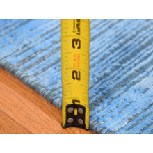 Load image into Gallery viewer, 10&#39;x14&#39;1&quot; Azure Blue, Textured Wool Hand Knotted, Overdyed Contemporary Stipes Design, Oriental Rug FWR483108