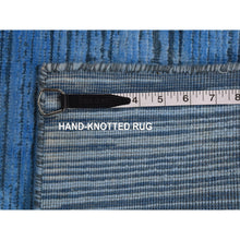 Load image into Gallery viewer, 10&#39;x14&#39;1&quot; Azure Blue, Textured Wool Hand Knotted, Overdyed Contemporary Stipes Design, Oriental Rug FWR483108