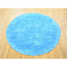 Load image into Gallery viewer, 6&#39;1&quot;x6&#39;1&quot; Baby Blue, Overdyed Stripe Design With Texture Wool, Hand Knotted, Round Oriental Rug FWR483138