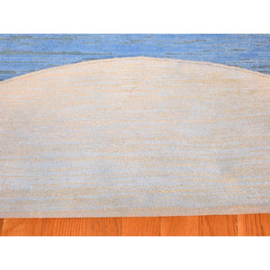 6'1"x6'1" Baby Blue, Overdyed Stripe Design With Texture Wool, Hand Knotted, Round Oriental Rug FWR483138