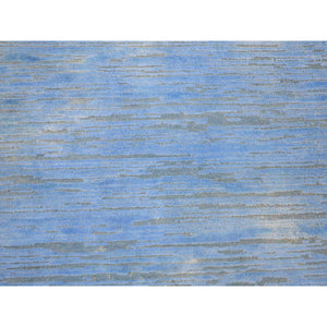 6'1"x6'1" Baby Blue, Overdyed Stripe Design With Texture Wool, Hand Knotted, Round Oriental Rug FWR483138