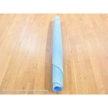 Load image into Gallery viewer, 6&#39;1&quot;x6&#39;1&quot; Baby Blue, Overdyed Stripe Design With Texture Wool, Hand Knotted, Round Oriental Rug FWR483138