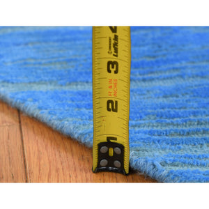 6'1"x6'1" Baby Blue, Overdyed Stripe Design With Texture Wool, Hand Knotted, Round Oriental Rug FWR483138