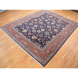 9'2"x12' Midnight Blue, New Persian Kashan All Over Design, Organic Wool Hand Knotted, Oriental Rug FWR483168