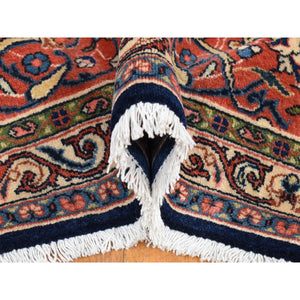 9'2"x12' Midnight Blue, New Persian Kashan All Over Design, Organic Wool Hand Knotted, Oriental Rug FWR483168