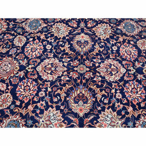 9'2"x12' Midnight Blue, New Persian Kashan All Over Design, Organic Wool Hand Knotted, Oriental Rug FWR483168