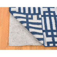 Load image into Gallery viewer, 5&#39;2&quot;x7&#39; Yale Blue, Kilim Geometric Design Flat Weave, Hand Woven Organic Wool, Reversible Oriental Rug FWR483198