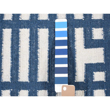Load image into Gallery viewer, 5&#39;2&quot;x7&#39; Yale Blue, Kilim Geometric Design Flat Weave, Hand Woven Organic Wool, Reversible Oriental Rug FWR483198
