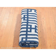 Load image into Gallery viewer, 5&#39;2&quot;x7&#39; Yale Blue, Kilim Geometric Design Flat Weave, Hand Woven Organic Wool, Reversible Oriental Rug FWR483198