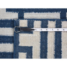 Load image into Gallery viewer, 5&#39;2&quot;x7&#39; Yale Blue, Kilim Geometric Design Flat Weave, Hand Woven Organic Wool, Reversible Oriental Rug FWR483198