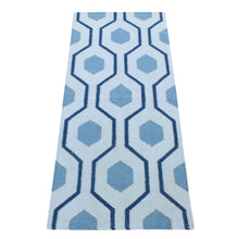 Load image into Gallery viewer, 2&#39;7&quot;x6&#39; Beau Blue, Kilim Geometric Design Flat Weave, Pure Wool Hand Woven, Reversible Runner Oriental Rug FWR483216