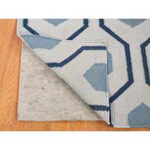 Load image into Gallery viewer, 2&#39;7&quot;x6&#39; Beau Blue, Kilim Geometric Design Flat Weave, Pure Wool Hand Woven, Reversible Runner Oriental Rug FWR483216