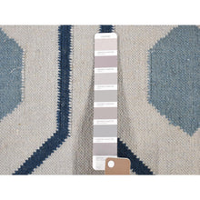 Load image into Gallery viewer, 2&#39;7&quot;x6&#39; Beau Blue, Kilim Geometric Design Flat Weave, Pure Wool Hand Woven, Reversible Runner Oriental Rug FWR483216