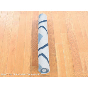 2'7"x6' Beau Blue, Kilim Geometric Design Flat Weave, Pure Wool Hand Woven, Reversible Runner Oriental Rug FWR483216