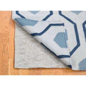 2'7"x6' Ivory, Soft Wool Hand Woven, Kilim Geometric Design Flat Weave, Reversible Runner Oriental Rug FWR483252