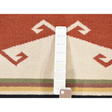 Load image into Gallery viewer, 5&#39;2&quot;x7&#39; Ivory, Navajo Design, Flat Weave Vegetable Dyes, Extra Soft Wool Hand Woven, Oriental Rug FWR483270
