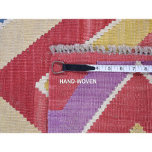 Load image into Gallery viewer, 7&#39;1&quot;x10&#39;1&quot; Colorful, Vegetable Dyes Pure Wool Hand Woven, Afghan Kilim With Chevron Design Flat Weave, Reversible Oriental Rug FWR483306
