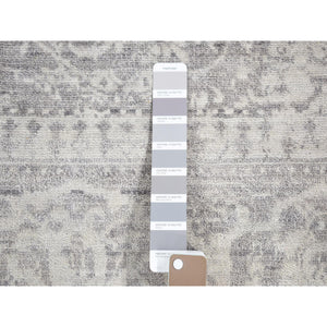 2'x3' Silver Gray, Modern Broken Design, Plant Based Silk Hand Knotted, Mat Oriental Rug FWR483348
