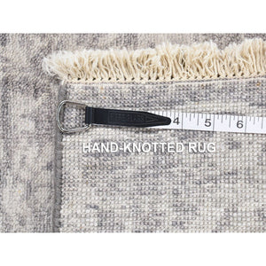 2'x3' Silver Gray, Modern Broken Design, Plant Based Silk Hand Knotted, Mat Oriental Rug FWR483348