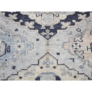 3'x3' Timberwolf Gray, Pure Wool Hand Knotted, Oushak Design Sample Fragment Supple Collection, Thick And Plush, Square Oriental Rug FWR483366