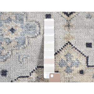 3'x3' Timberwolf Gray, Pure Wool Hand Knotted, Oushak Design Sample Fragment Supple Collection, Thick And Plush, Square Oriental Rug FWR483366