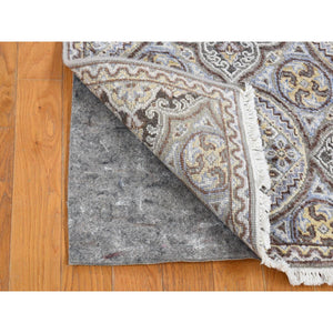 2'1"x3'1" Chocolate Brown, Mughal Inspired Medallions Design, Textured Wool And Silk Hand Knotted, Mat Oriental Rug FWR483456