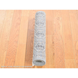 2'x3' Cloud Gray, Paisley Design, Turkish Knot, Pure Wool Hand Knotted Mat Oriental Rug FWR483468
